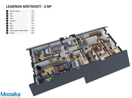 půdorys 2.NP 3D | Prodej - chata/rekreační objekt, 322 m²