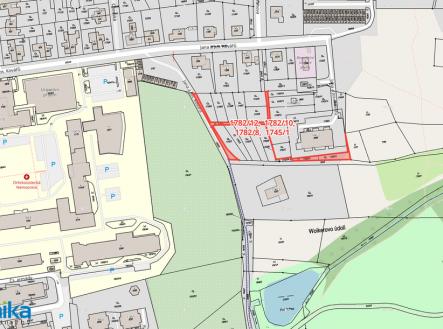 mapa s ozačením pozemků | Prodej - pozemek pro bydlení, 340 m²