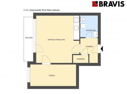 2+kk Kosmonautů | Pronájem bytu, 2+kk, 39 m²