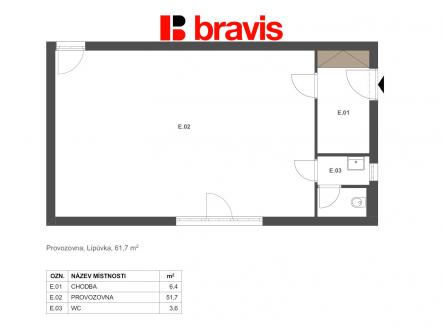 Provozovna Lipůvka 61,7m2 jednotka 1.E | Prodej - obchodní prostor, 617 m²