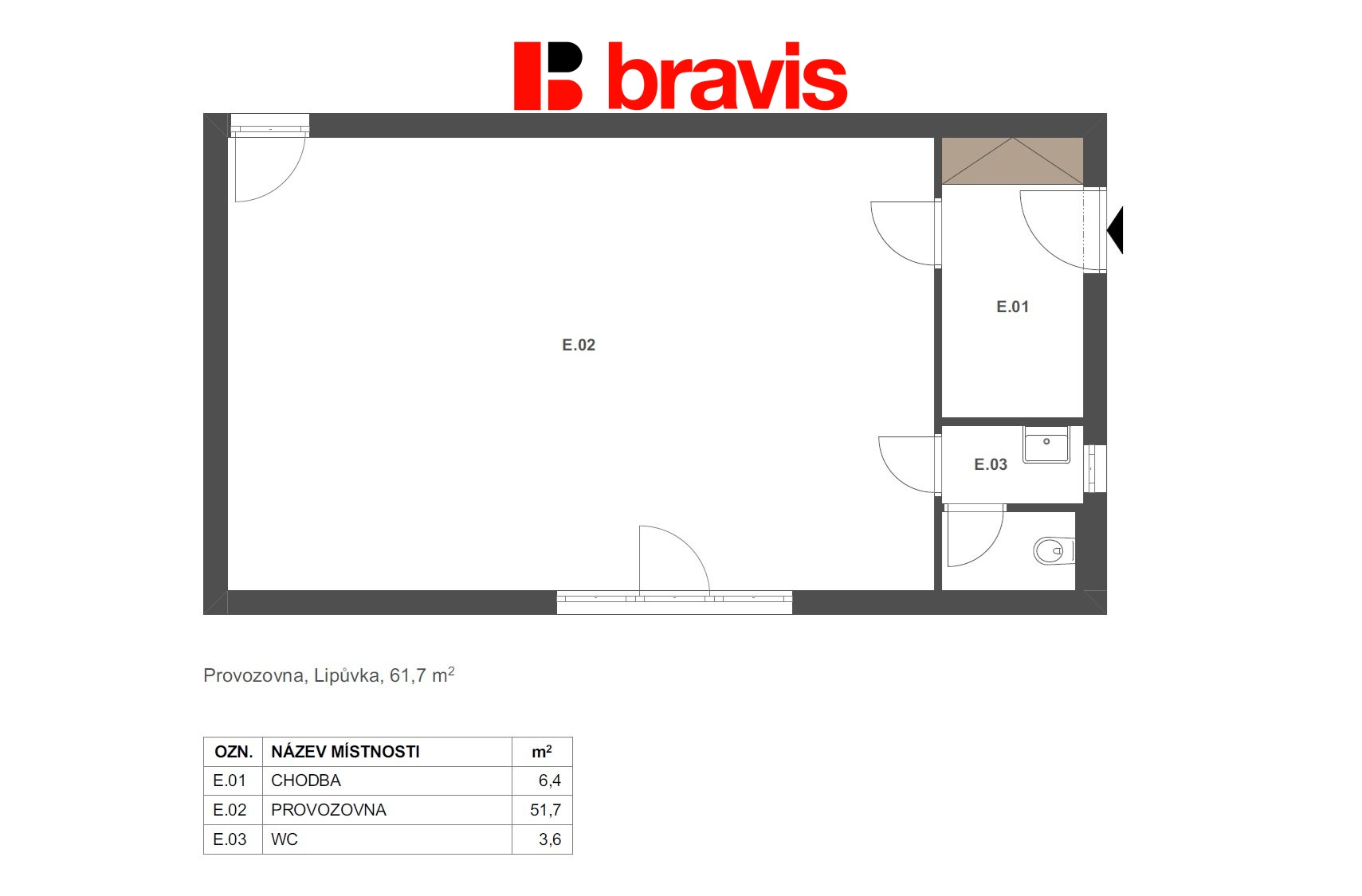 Provozovna Lipůvka 61,7m2 jednotka 1.E