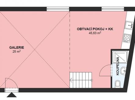 Půdorys bytu 1+kk+galerie.jpg | Pronájem bytu, 2+kk, 78 m²