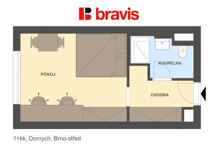 1+kk Dornych 514-2 | Pronájem bytu, 1+kk, 22 m²