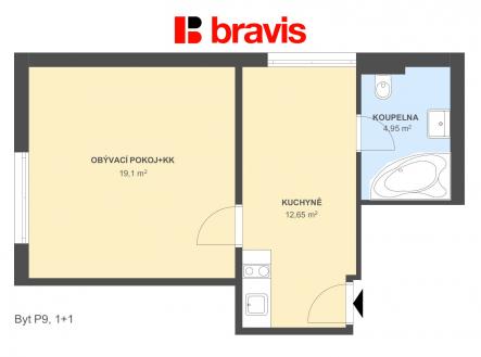 2+kk Chaloupky byt P9 | Pronájem bytu, 2+kk, 36 m²