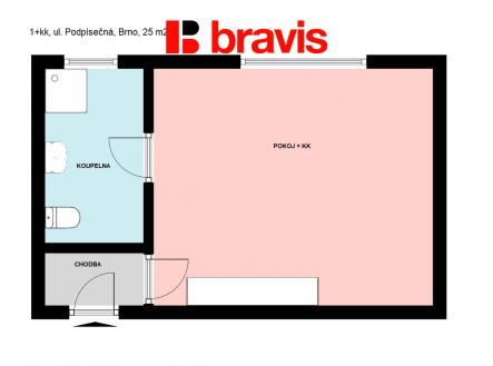 Pudorys_Podpisecna | Pronájem bytu, 1+kk, 25 m²