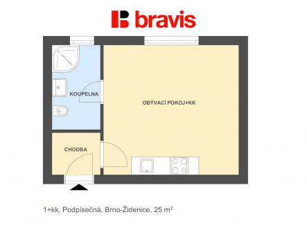 1+kk Podpísečná 25m2 | Pronájem bytu, 1+kk, 25 m²