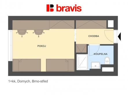 1+kk Dornych 515-1 | Pronájem bytu, 1+kk, 24 m²