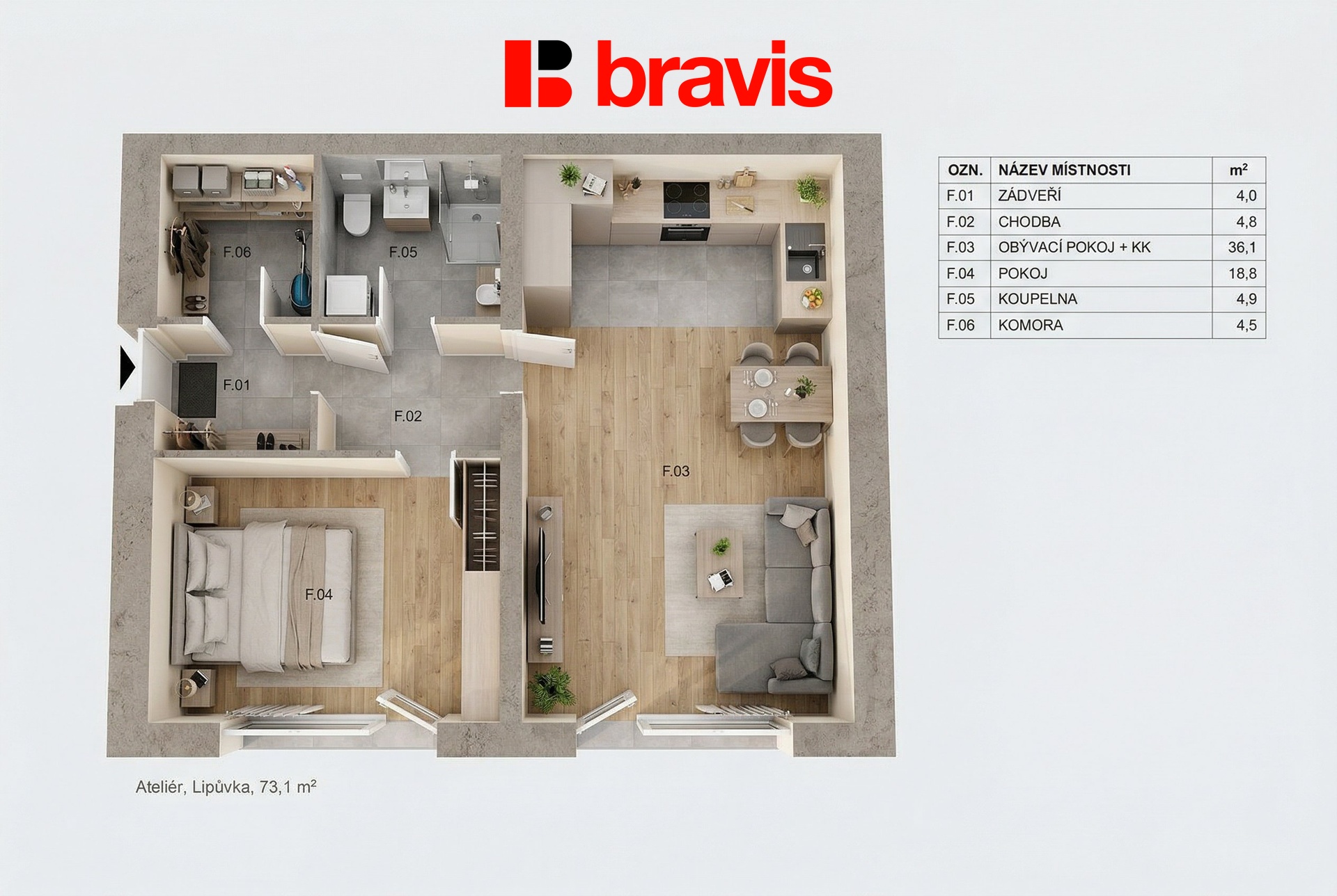 Ateliér, 2KK, 73m top