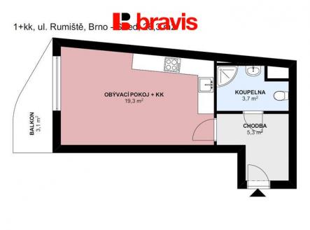 1+kk Rumiště 28,3m2.jpg | Pronájem bytu, 1+kk, 31 m²