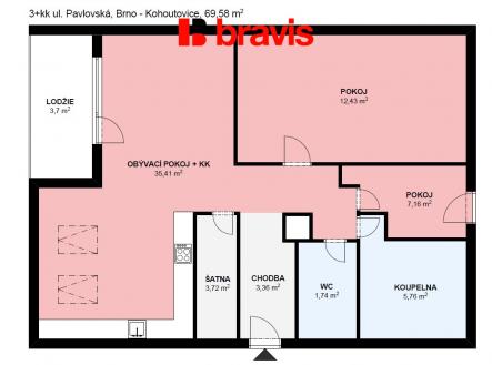 3+kk Pavlovská 69,58m2 | Pronájem bytu, 3+kk, 69 m²