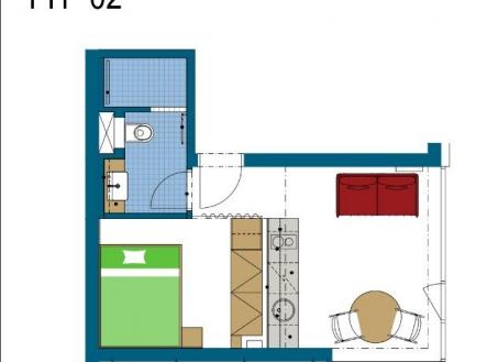 půdorys | Pronájem bytu, 1+kk, 24 m²