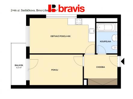 2+kk Sedláčkova 42m2 | Pronájem bytu, 2+kk, 46 m²