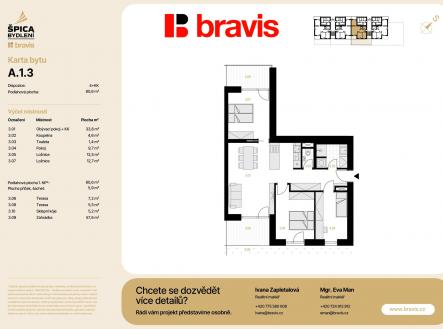 A.1.3_Karta bytu | Prodej bytu, 4+kk, 80 m²