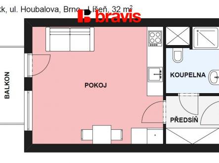 1+kk Houbalova 32m2 | Pronájem bytu, 1+kk, 32 m²