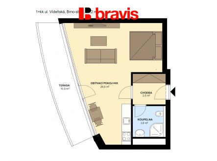 1+kk Vídeňská 34,2m2 | Pronájem bytu, 1+kk, 44 m²
