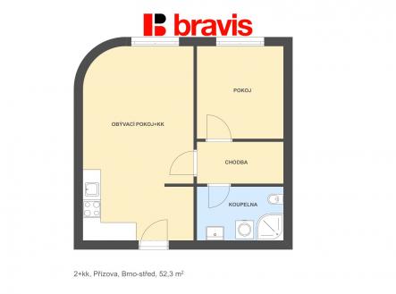 2+kk Přízova 52,3m2 | Pronájem bytu, 2+kk, 53 m²