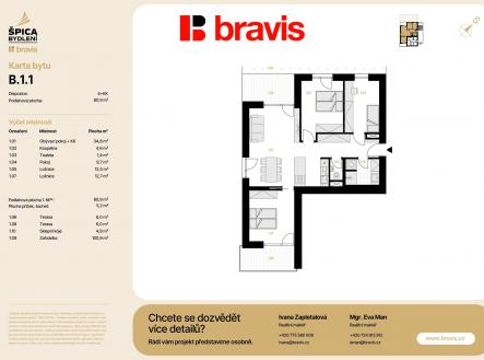 B.1.1_Karta bytu | Prodej bytu, 4+kk, 80 m²
