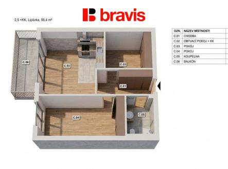 3D_2,5 +KK._Bjpg | Prodej bytu, 2+kk, 56 m²
