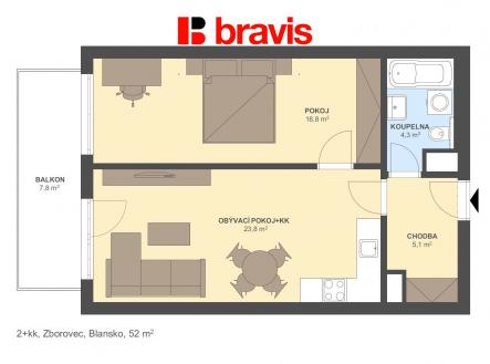 2+kk Zborovec 52m2 | Prodej bytu, 2+kk, 52 m²