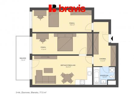 3+kk Zborovec 77,5m2 | Prodej bytu, 3+kk, 77 m²