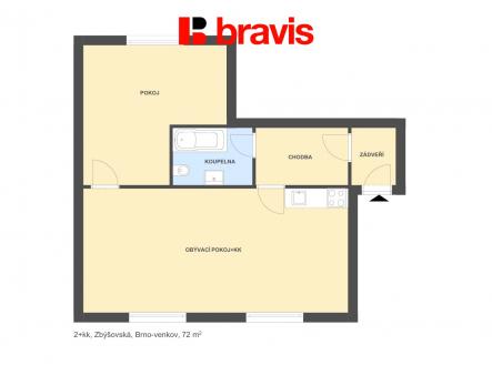2+kk Zbýšov 72m2 | Pronájem bytu, 2+kk, 72 m²