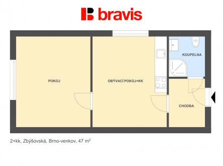 2+kk Zbýšov 47m2 | Pronájem bytu, 2+kk, 47 m²