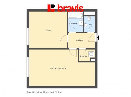 2+kk Houbalova 61,2m2 | Pronájem bytu, 2+kk, 61 m²