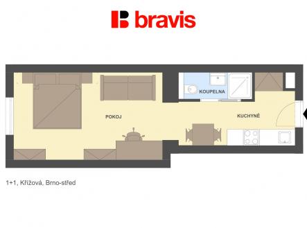 1+1 Křížová | Pronájem bytu, 1+1, 30 m²
