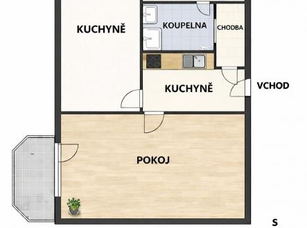 Plán bytu s označenými místnostmi | Prodej bytu, 1+1, 47 m²