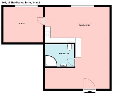 pudorys_hercikova.png | Pronájem bytu, 2+kk, 34 m²