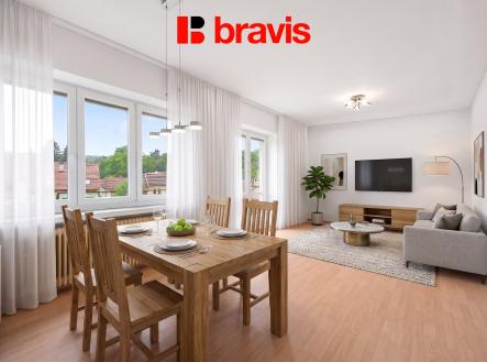 DSC_4343_vizualizace_FoceniBytu.cz - obývací pokoj s jídelnou | Prodej - dům/vila, 275 m²