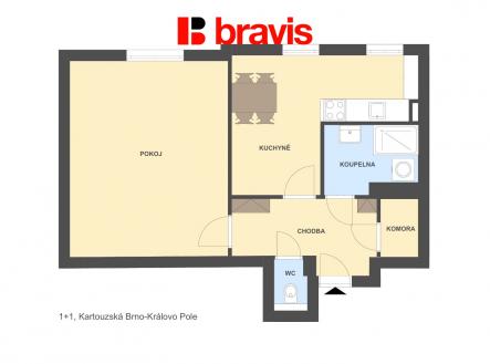 1+1 Kartouzská | Pronájem bytu, 2+kk, 50 m²