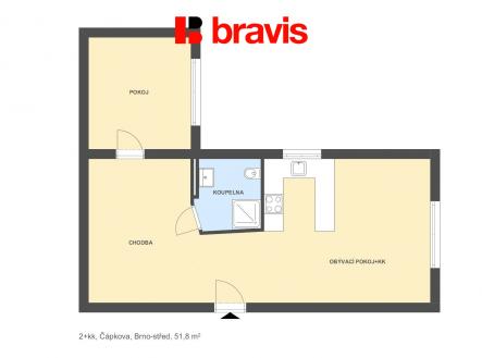 2+kk Čápkova 51,8m2 | Prodej bytu, 2+kk, 52 m²