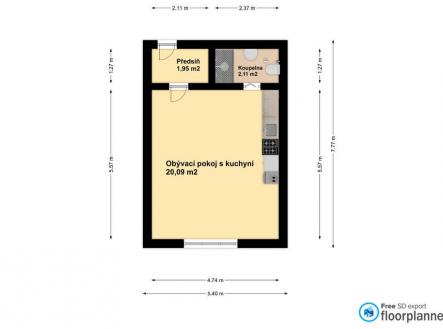 Pronájem bytu, 1+kk, 24 m²