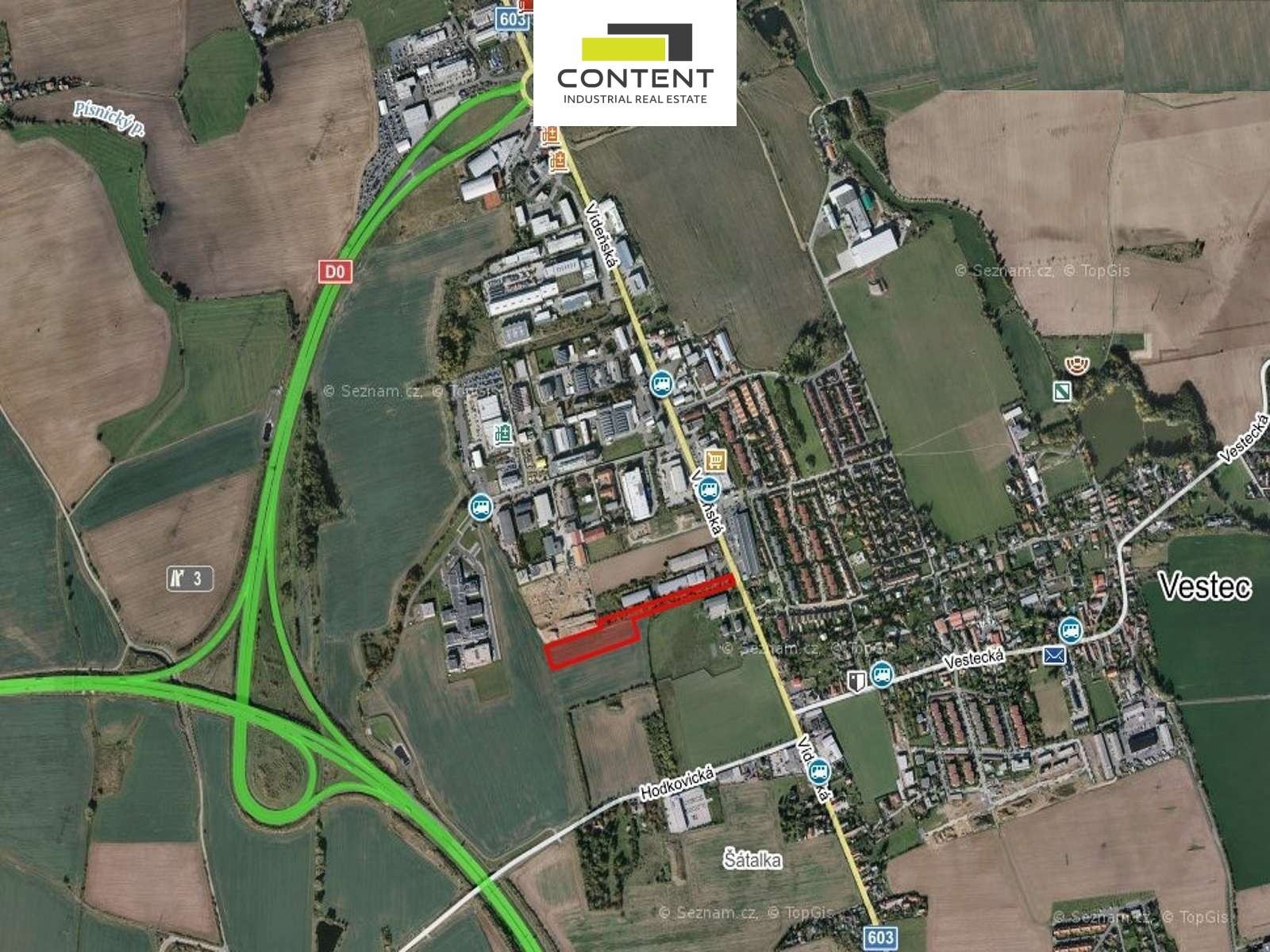 Exkluzivně pronájem venkovní plochy 16.327 m², Vestec u Prahy