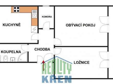 plánek | Pronájem bytu, 2+1, 65 m²