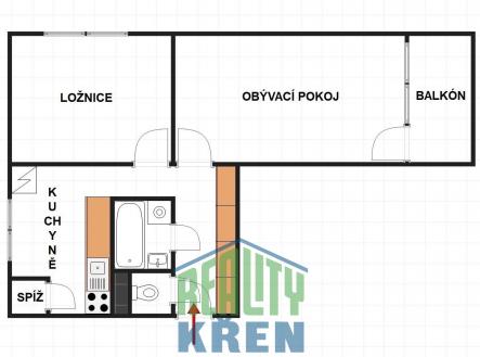 plánek.jpg | Pronájem bytu, 2+1, 49 m²