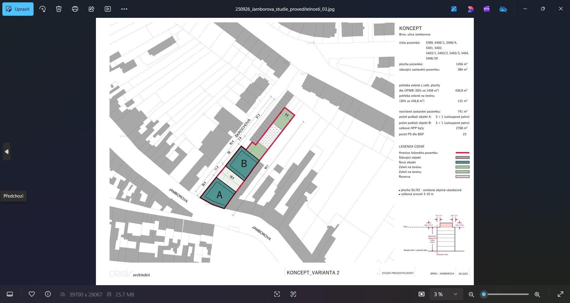 Rodinný dům Jamborova, Brno Židenice, pozemek 946 m2 + garáž