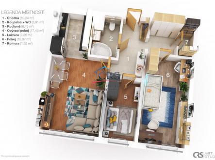 3d-layout.jpg | Prodej bytu, 3+kk, 67 m²