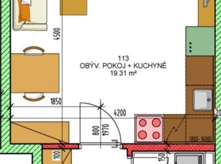 1+kk, Úsov-půdorys | Prodej bytu, 1+kk, 27 m²