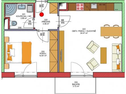 Půdorys | Prodej bytu, 2+kk, 45 m²