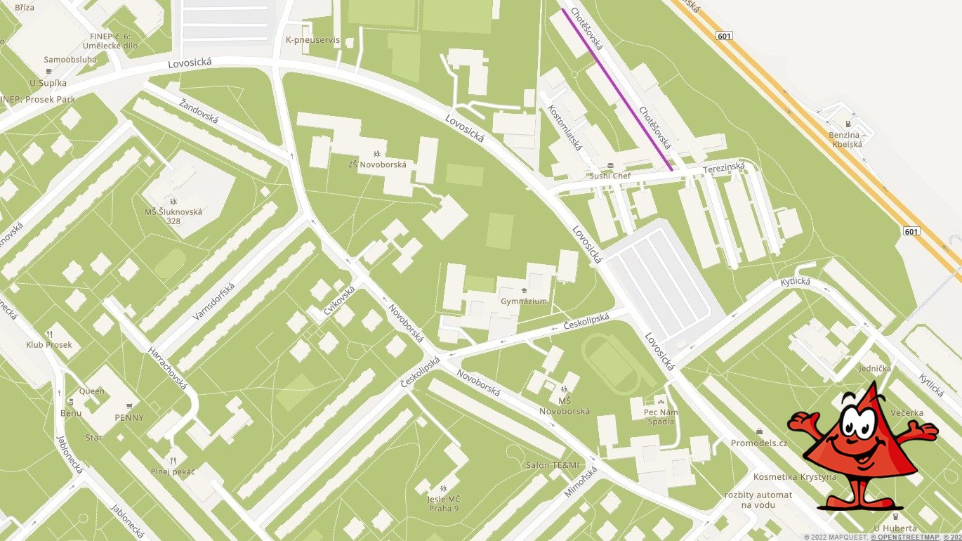 Pronájem garážového stání Praha 9 Prosek Letňany Chotěšovská - mapa
