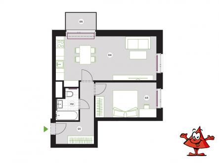 Pronájem bytu Praha 8 Ďáblice Křižanská - půdorys | Pronájem bytu, 2+kk, 52 m²
