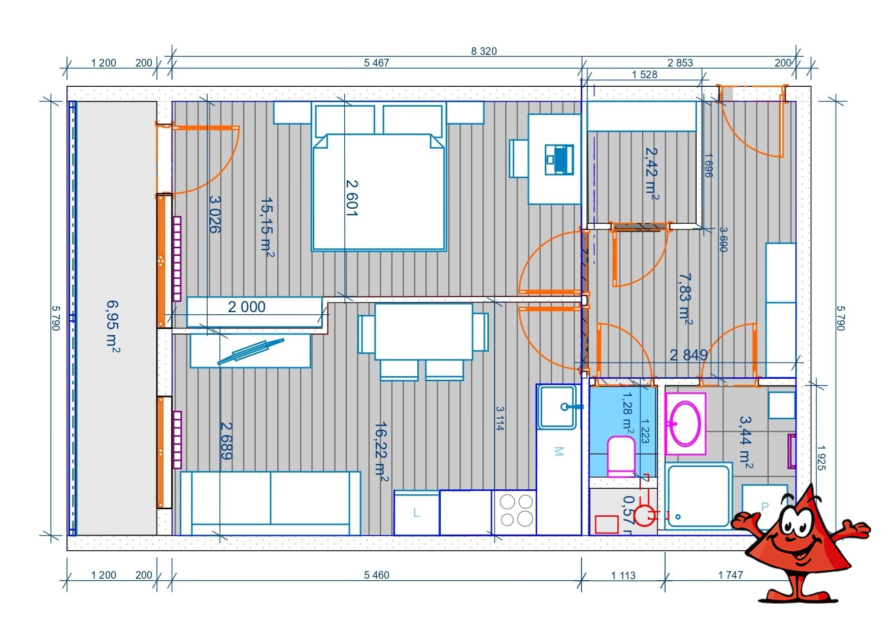 Pronájem bytu 2+kk Praha 4 Chodov Jarníkova - půdorys
