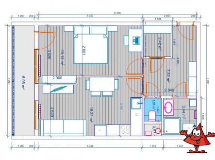Pronájem bytu 2+kk Praha 4 Chodov Jarníkova - půdorys | Pronájem bytu, 2+kk, 50 m²