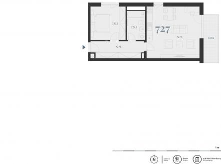727 - půdorys bytu | Prodej bytu, 2+kk, 63 m²