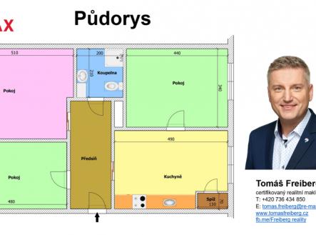 Půdorys | Pronájem bytu, 3+1, 72 m²