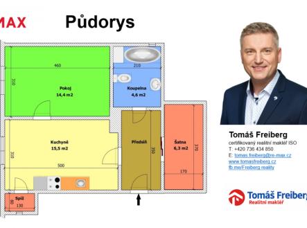 Půdorys | Pronájem bytu, 1+1, 49 m²