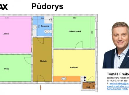 Půdorys | Pronájem bytu, 3+1, 72 m²