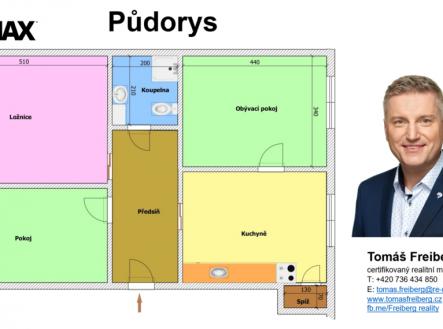 Půdorys | Pronájem bytu, 3+1, 72 m²